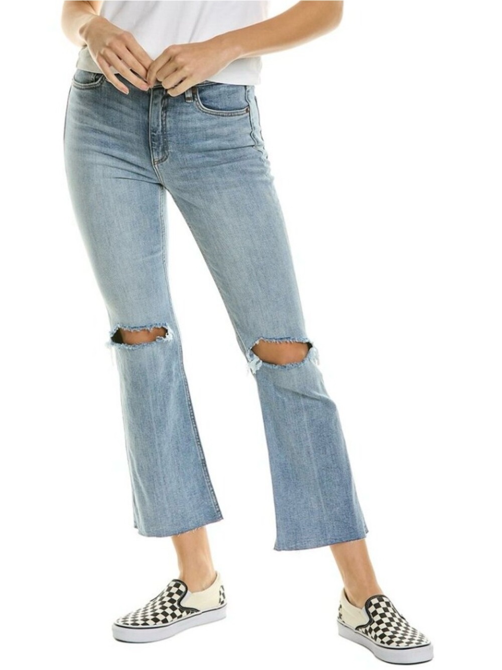 Rag & Bone Nina High Rise Ankle Flare Jeans Distressed Knee Light Wash Size 24